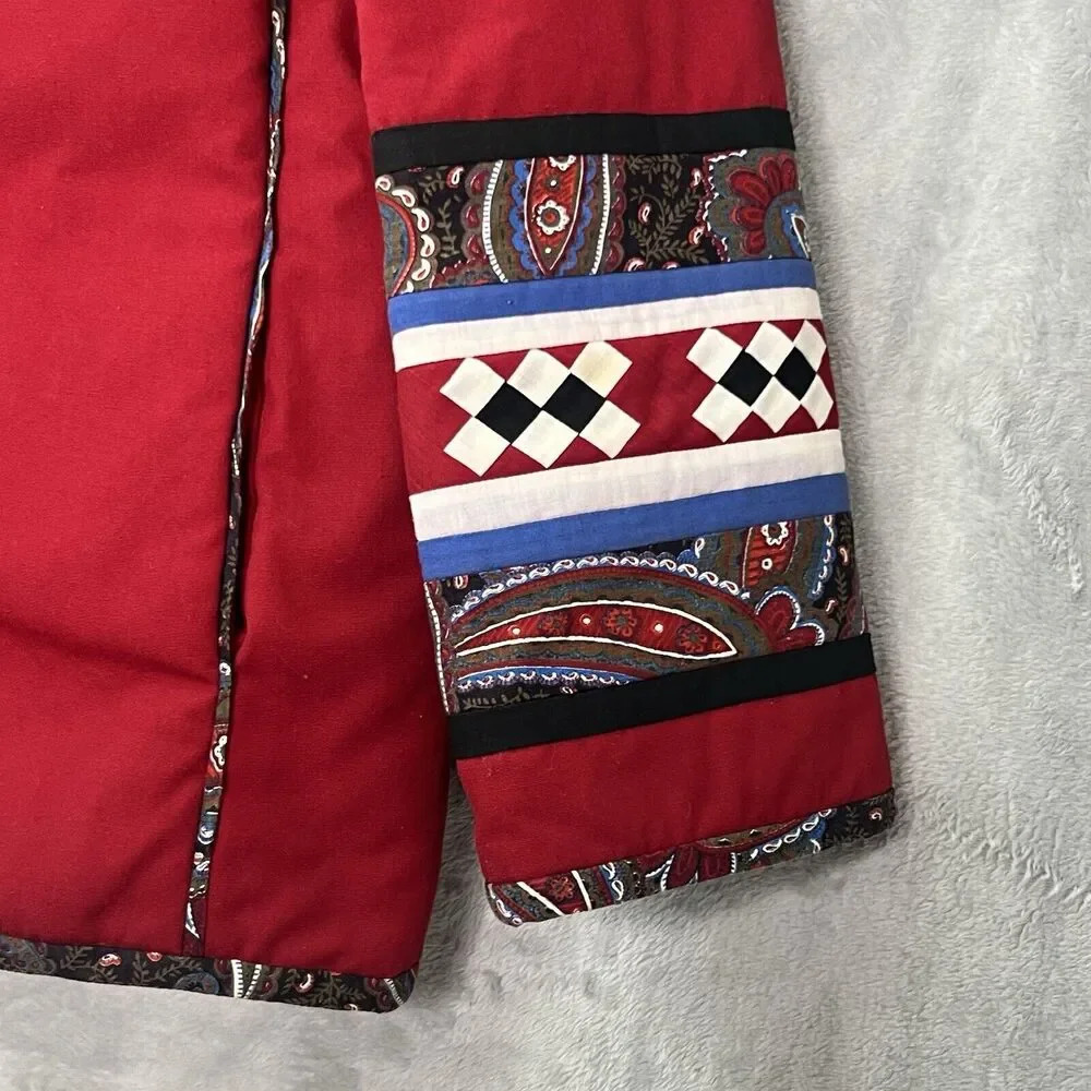 Vtg Patchwork Asian Traditional Red Reversible Pa… - image 8